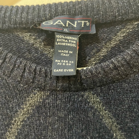 Gant Xl 100% Merino Wool Logo Crest Blue Sweater W Design - Picture 7 of 9